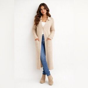 Women's Long Beige Sweater Cardigan